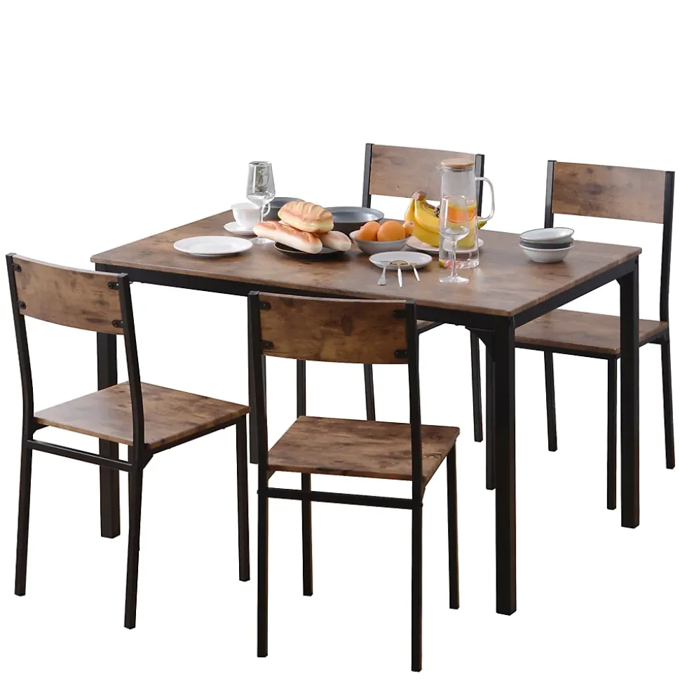 Ensemble table et chaises 108x65x75 cm avec 4 chaises table rectangulaire structure métal finition brun
