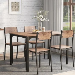 Ensemble table et chaises 108x65x75 cm avec 4 chaises table rectangulaire structure métal finition brun