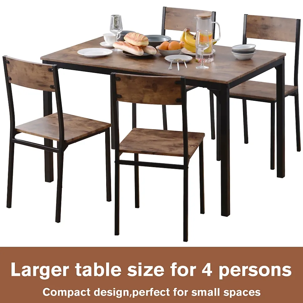 Ensemble table et chaises 108x65x75 cm avec 4 chaises table rectangulaire structure métal finition brun