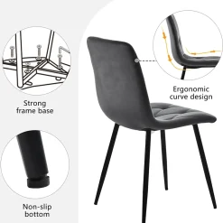 Ensemble Table et Chaises, Rectangulaire et Chaises Velours, Pieds Métal Doré, MDF, 117x68x75 cm, Blanc & Gris Foncé