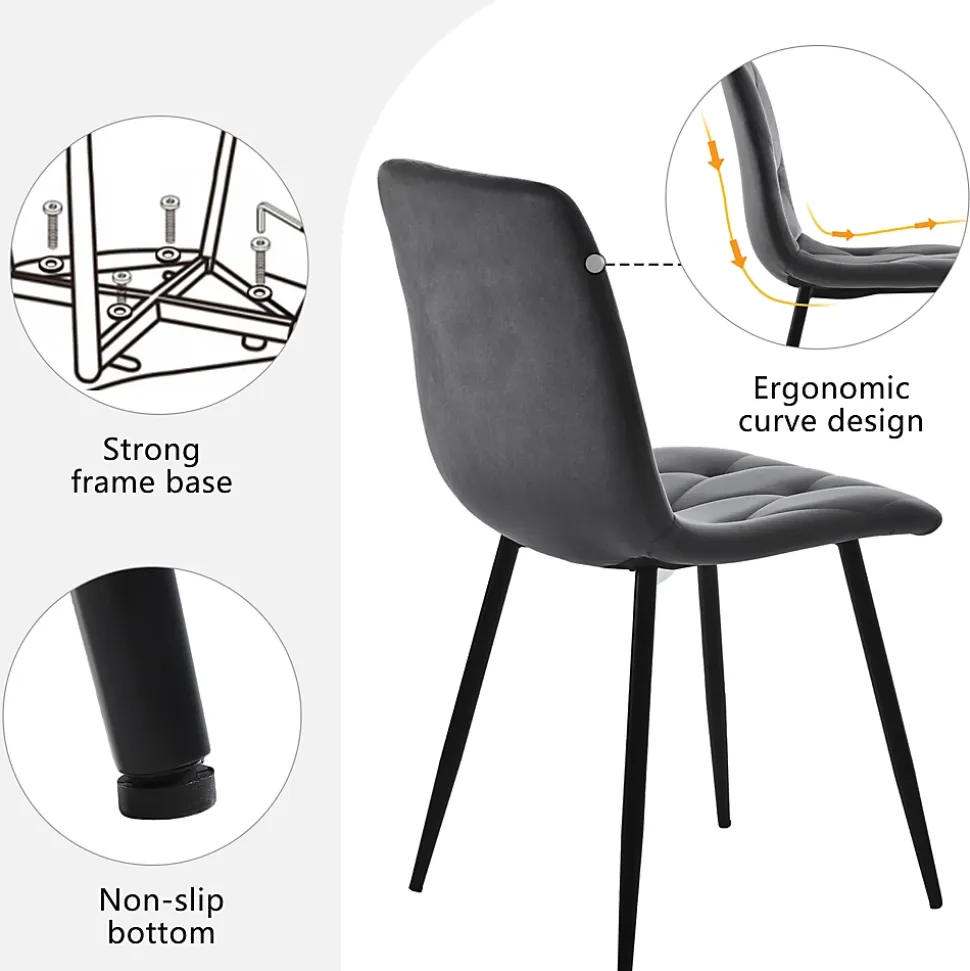 Ensemble Table et Chaises, Rectangulaire et Chaises Velours, Pieds Métal Doré, MDF, 117x68x75 cm, Blanc & Gris Foncé