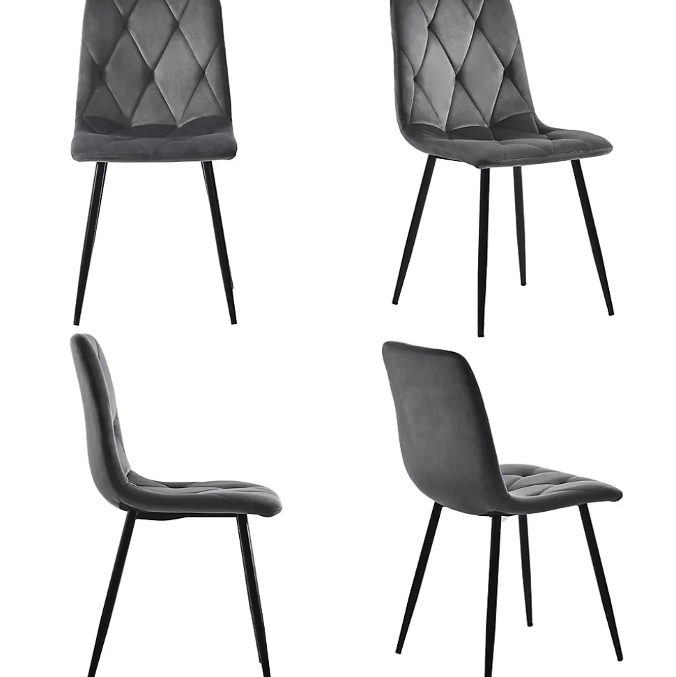 Ensemble Table et Chaises, Rectangulaire et Chaises Velours, Pieds Métal Doré, MDF, 117x68x75 cm, Blanc & Gris Foncé