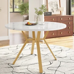 Ensemble table et chaises table ronde 100x75 cm avec 4 chaises en velours vert et pieds métal dorés