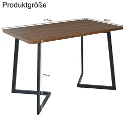 Ensemble table et chaises 117x68x75 cm avec 4 chaises en velours, plateau MDF noyer et pieds métal