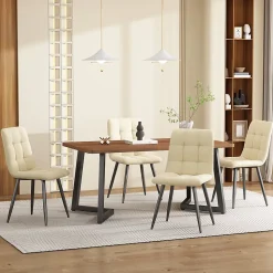 Ensemble table et chaises 117x68x75 cm avec 4 chaises en velours, plateau MDF noyer et pieds métal