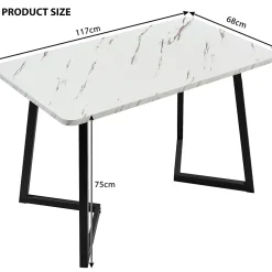 Ensemble Table et Chaises - Rectangulaire MDF avec 4 Chaises Velours, Pieds Métal Noir, Blan/Gris Foncé, 117x68x75 cm