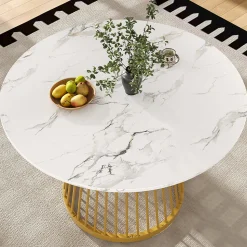 Ensemble table et chaises 80x76 cm avec 4 chaises, table ronde plateau effet marbre et chaises en velours