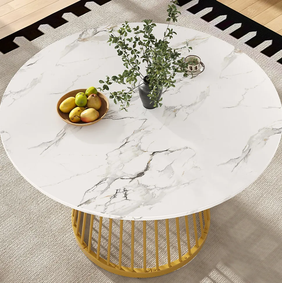 Ensemble table et chaises 80x76 cm avec 4 chaises, table ronde plateau effet marbre et chaises en velours