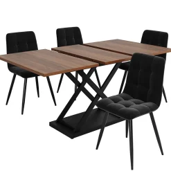 Ensemble table et chaises 120x80x75 cm extensible à 160 cm avec 4 chaises assise velours, structure métal