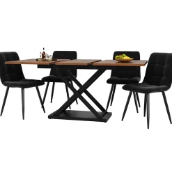 Ensemble table et chaises 120x80x75 cm extensible à 160 cm avec 4 chaises assise velours, structure métal