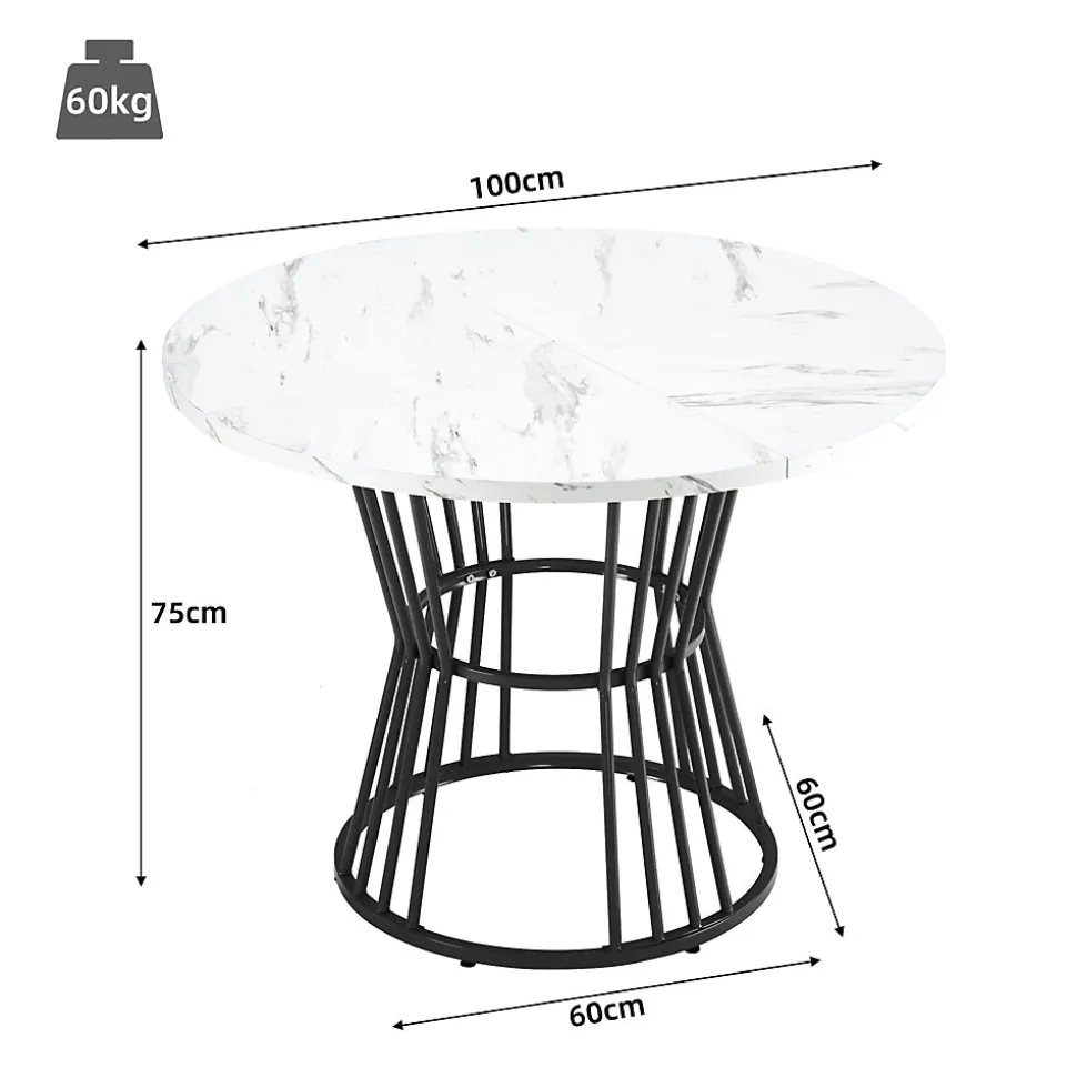 Ensemble table et chaises 100x75 cm table ronde plateau MDF marbré avec 4 chaises velours et structure métal