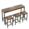 Ensemble table et chaises 148x40x90 cm longue avec 3 tabourets MDF, structure métal, finition naturelle