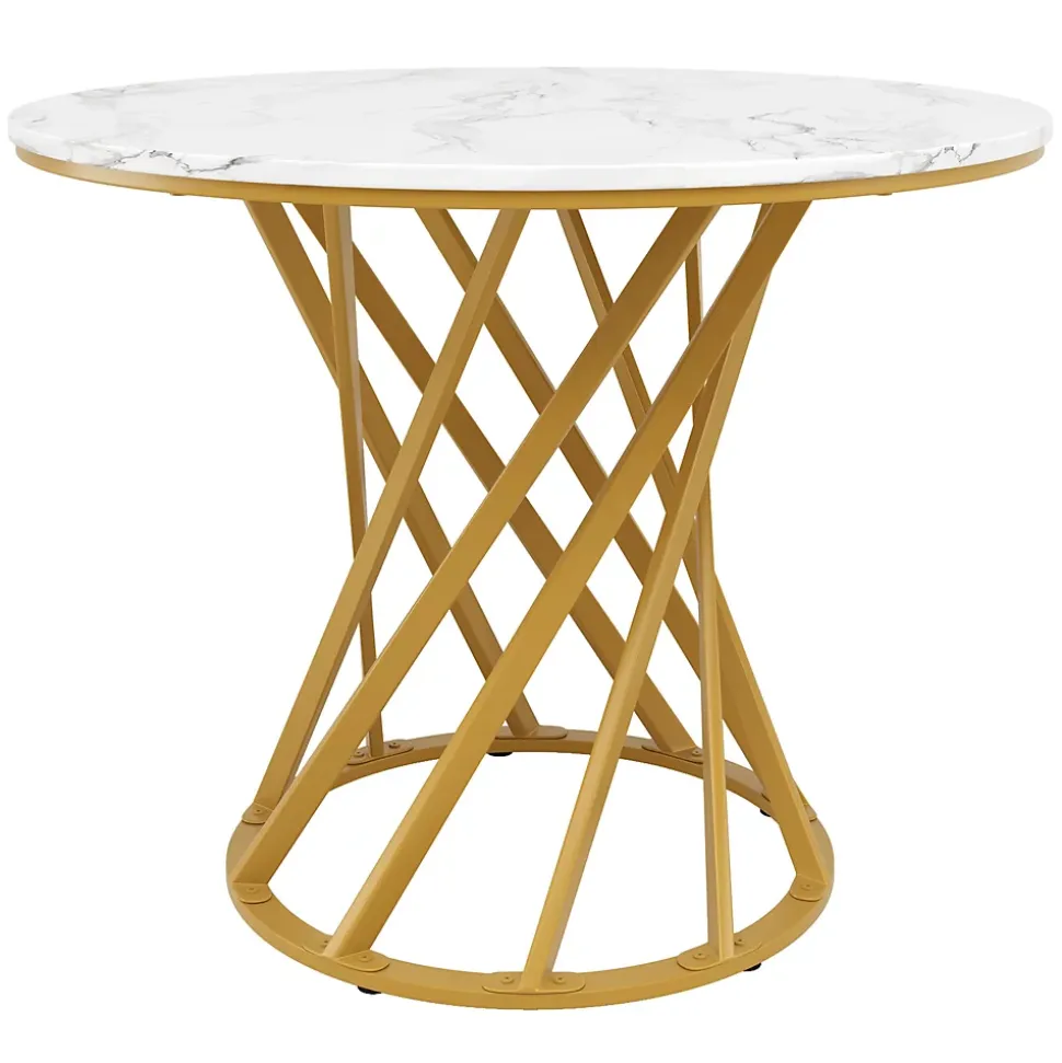 Ensemble table et chaises 80x76 cm table ronde avec 4 chaises en velours plateau MDF effet marbre structure métal