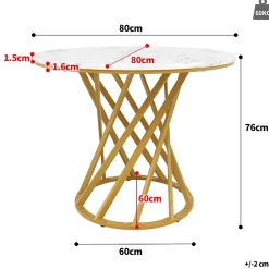 Ensemble table et chaises 80x76 cm table ronde avec 4 chaises en velours plateau MDF effet marbre structure métal