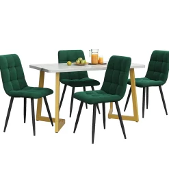 Ensemble Table et Chaises - Rectangulaire avec 4 Chaises Velours Rembourrées, MDF Métal, Vert, 117x68x75 cm