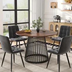 Ensemble table et chaises 80x76 cm table ronde plateau effet marbre avec 4 chaises velours et pieds métal