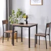 Ensemble table et chaises 70x70x75 cm avec 2 chaises, table carrée structure métal, plateau MDF-PVC marron