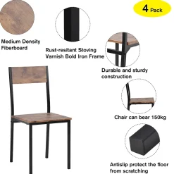 Ensemble table et chaises 70x70x75 cm avec 2 chaises, table carrée structure métal, plateau MDF-PVC marron