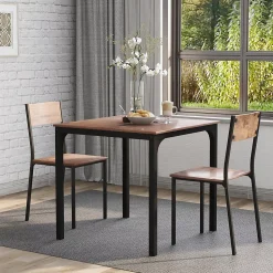 Ensemble table et chaises 70x70x75 cm avec 2 chaises, table carrée structure métal, plateau MDF-PVC marron