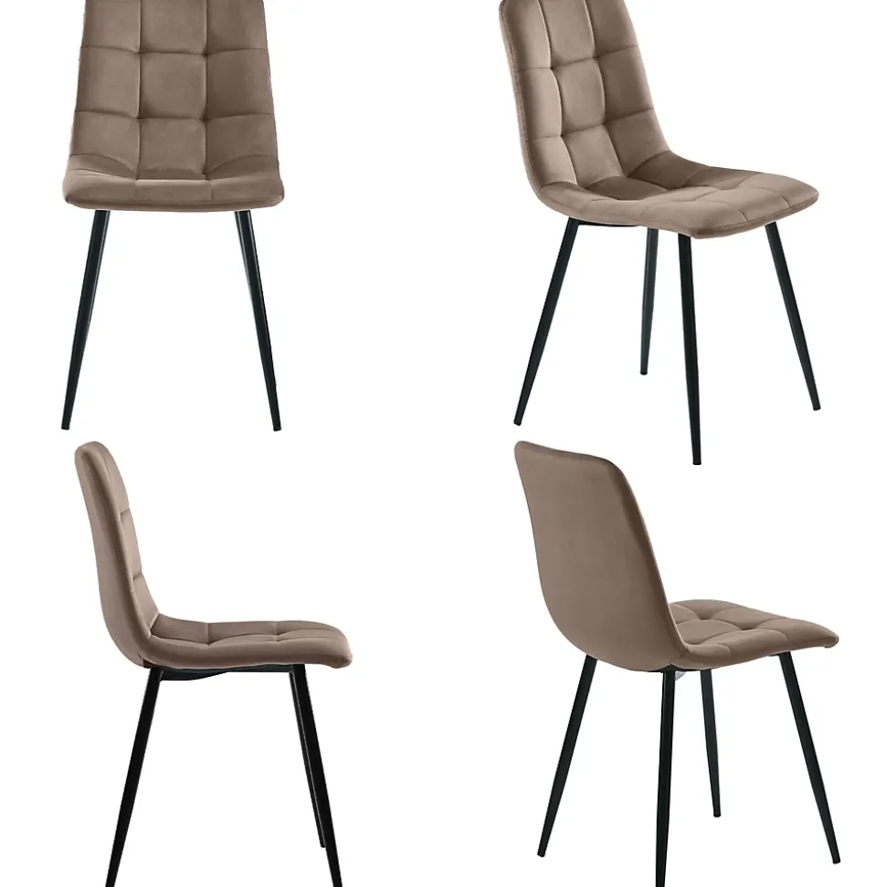 Ensemble table et chaises 117x68x75 cm avec 4 chaises en velours marron, table rectangulaire pieds métal doré