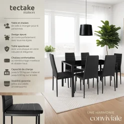 Ensemble table et chaises de salle à manger 7 pièces en Acier noir
