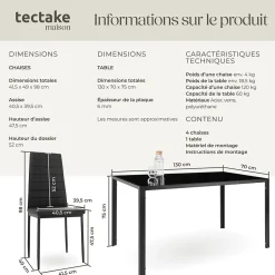 Ensemble table et chaises de salle à manger 7 pièces en Acier noir