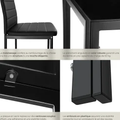 Ensemble table et chaises de salle à manger 7 pièces en Acier noir