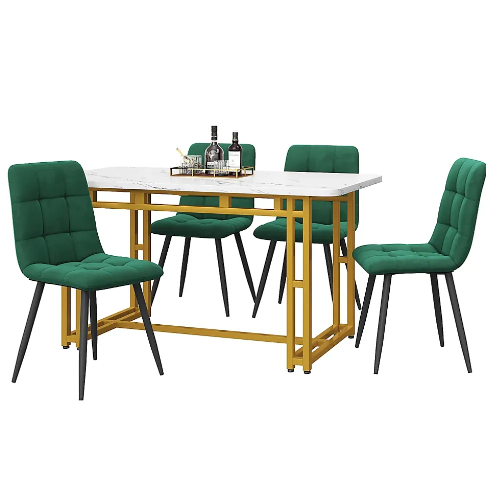 Ensemble table et chaises 120x70x75 cm avec 4 chaises, table rectangulaire, assise rembourrée velours vert