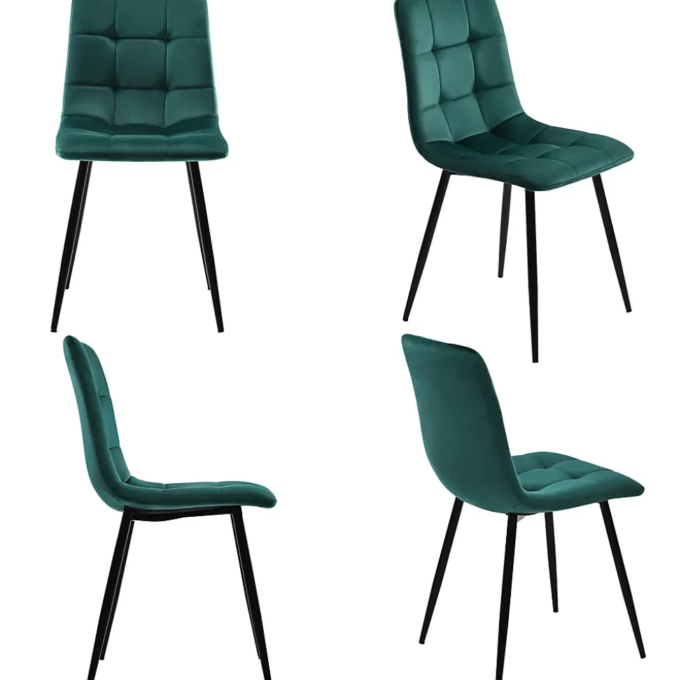 Ensemble table et chaises 120x70x75 cm avec 4 chaises, table rectangulaire, assise rembourrée velours vert