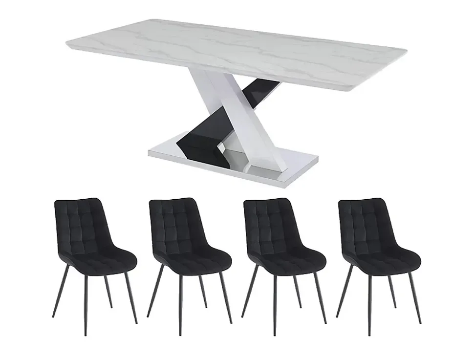 Ensemble table EVAELA + 4 chaises OLLUA - Blanc et noir