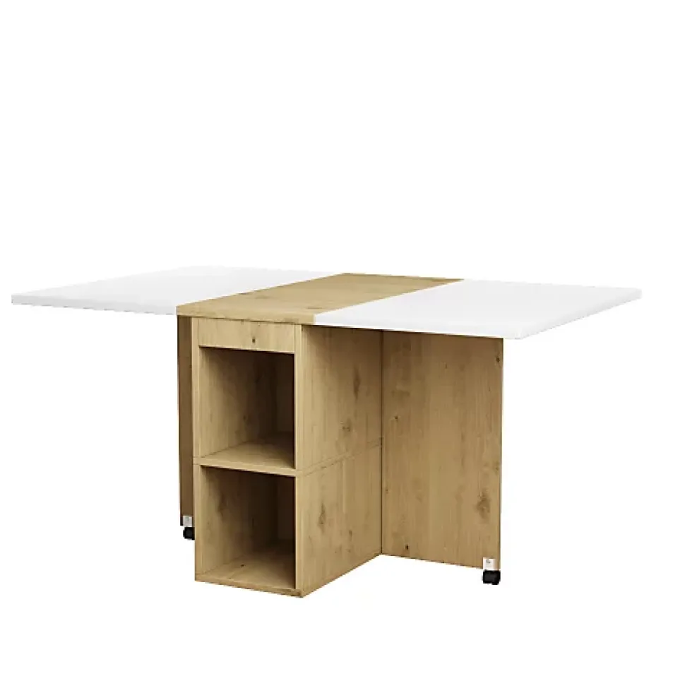 Ensemble table extensible 120x80 cm avec 4 chaises pliantes blanc et chêne pour salle à manger moderne