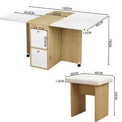 Ensemble table extensible 120x80 cm avec 4 chaises pliantes blanc et chêne pour salle à manger moderne