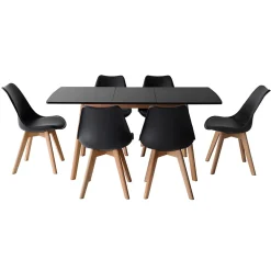 Ensemble table extensible 120/160cm HELGA et 6 chaises NORA noir - HAPPY GARDEN