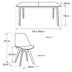 Ensemble table extensible 120/160cm HELGA et 6 chaises NORA noir - HAPPY GARDEN
