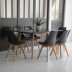 Ensemble table extensible 120/160cm HELGA et 6 chaises NORA noir - HAPPY GARDEN