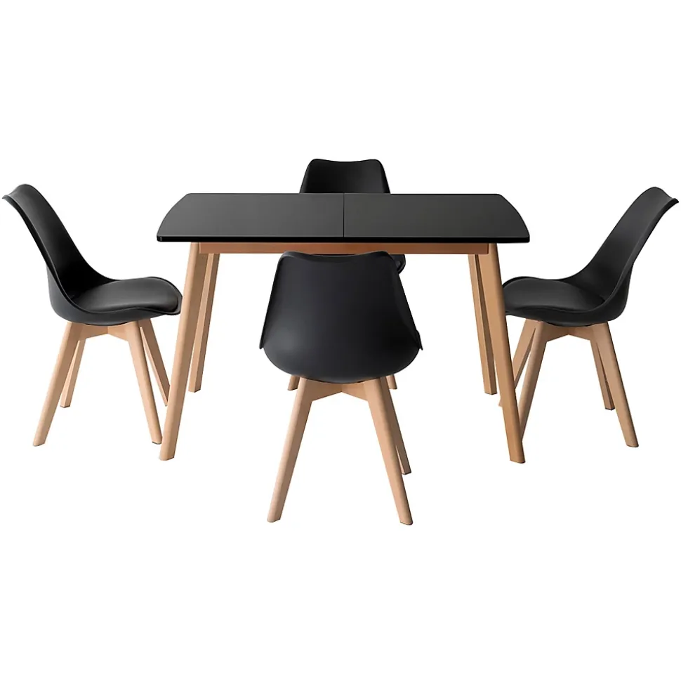 Ensemble table extensible 120/160cm HELGA et 4 chaises NORA noir - HAPPY GARDEN