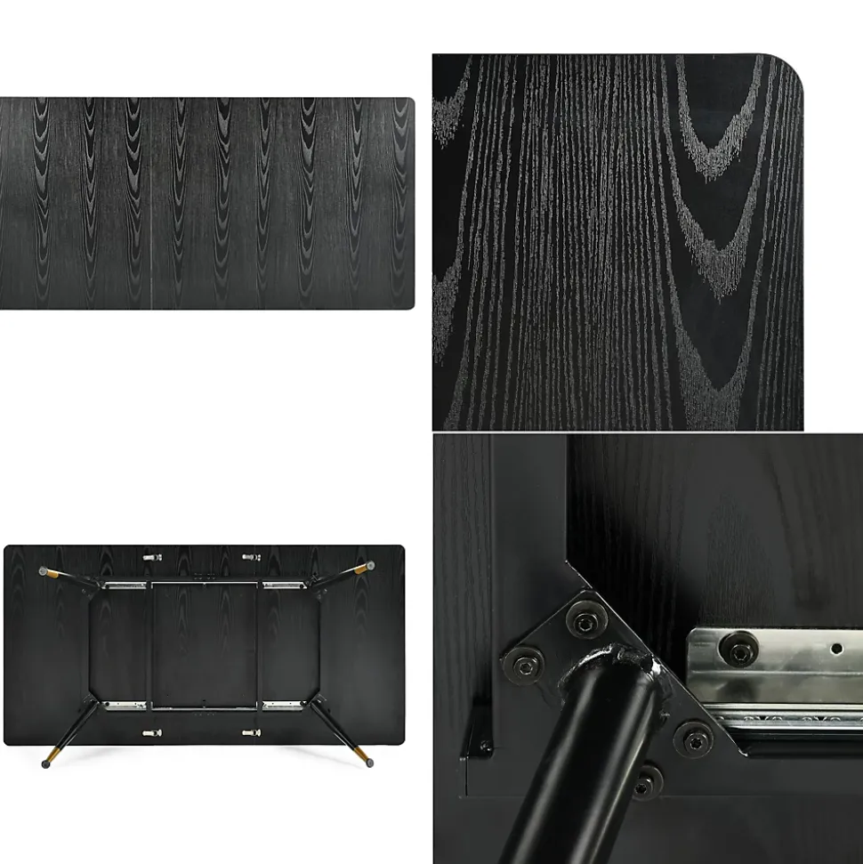 Ensemble table extensible noir effet bois 120-160 et 4 chaises style scandinave retro