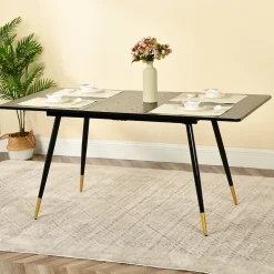 Ensemble table extensible noir effet bois 120-160 et 4 chaises style scandinave retro