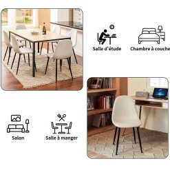 Ensemble table extensible noir 120-160 et 4 chaises style scandinaves blanches cassées
