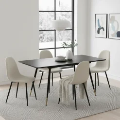 Ensemble table extensible noir 120-160 et 4 chaises style scandinaves blanches cassées