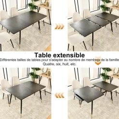 Ensemble table extensible noir 120-160 et 4 chaises style scandinaves blanches cassées