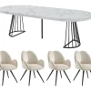 Ensemble table FIRELA + 4 chaises GULSUN - Effet marbre blanc et beige