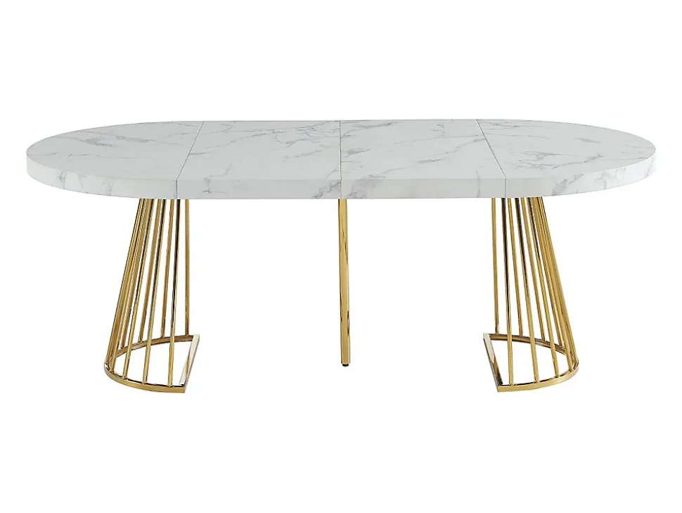Ensemble table FIRELA + 4 chaises KADIJA - Effet marbre blanc et beige