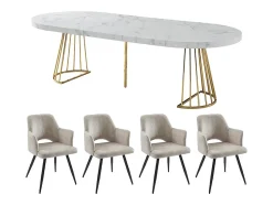Ensemble table FIRELA + 4 chaises KADIJA - Effet marbre blanc et beige