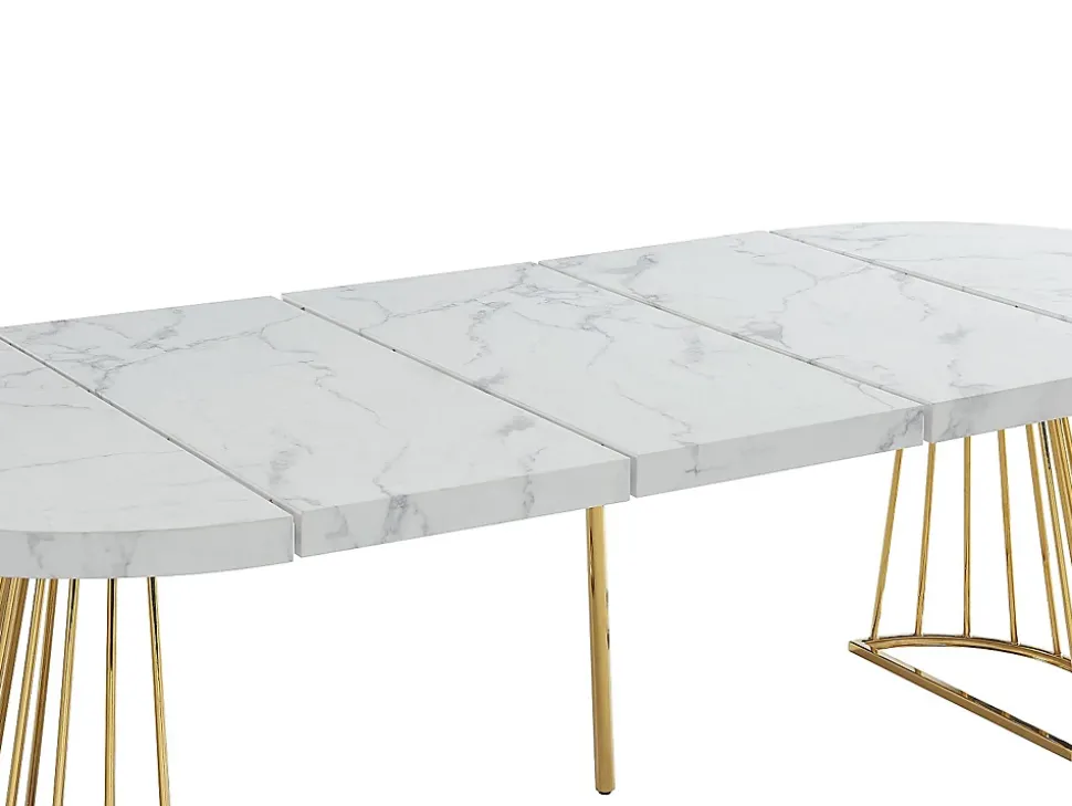 Ensemble table FIRELA + 4 chaises KADIJA - Effet marbre blanc et beige