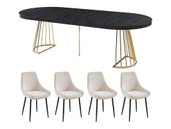 Ensemble table FIRELA + 4 chaises MASURIE - Noir et crème