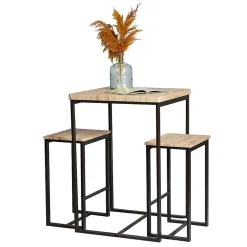 Ensemble table haute avec 2 tabourets DARYL Chene et Métal Noir