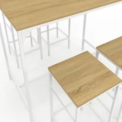 Ensemble table haute de bar DETROIT 100 cm et 4 tabourets de bar bois et métal blanc design industriel