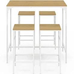 Ensemble table haute de bar DETROIT 100 cm et 4 tabourets de bar bois et métal blanc design industriel