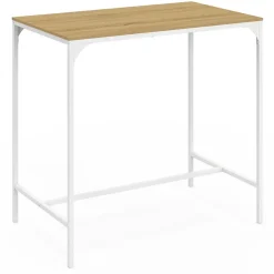 Ensemble table haute de bar DETROIT 100 cm et 4 tabourets de bar bois et métal blanc design industriel